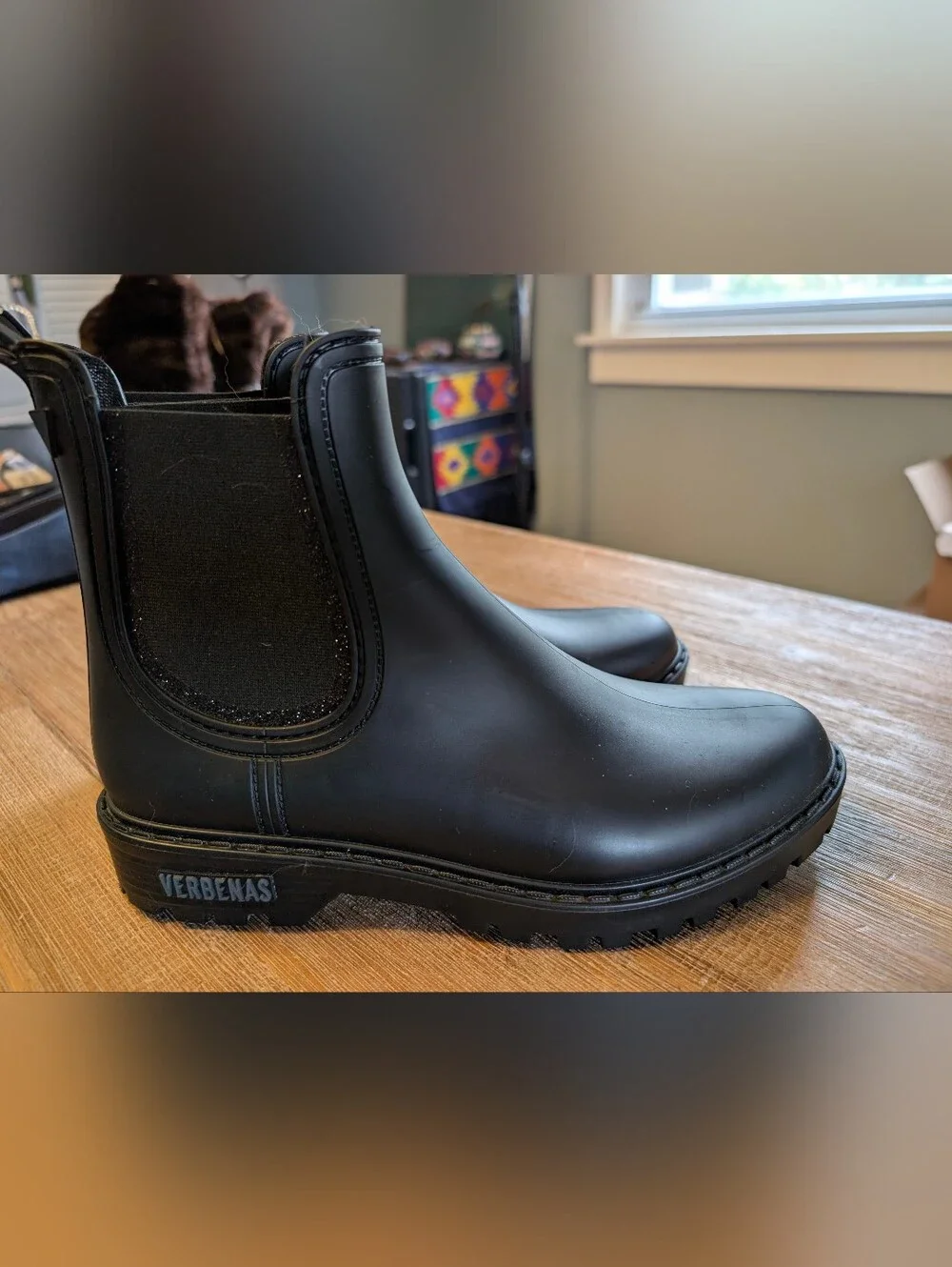 Verbenas Gaudi Black Rubber Chelsea Rain Boots w/ Glitter- Size EU 38 / US 7.
